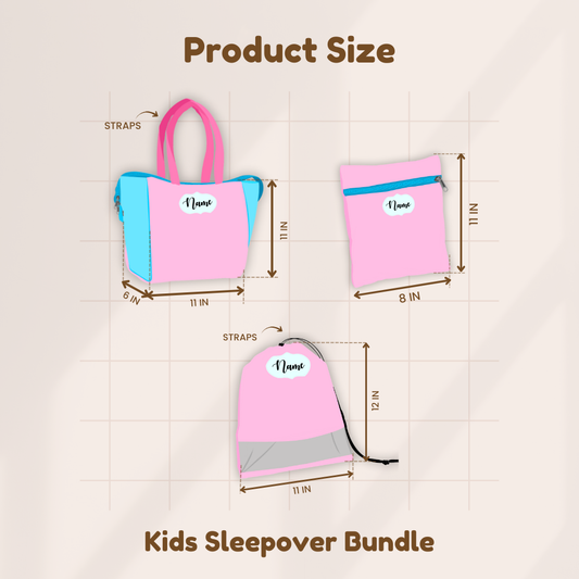 kids sleepover bundle with pink bags