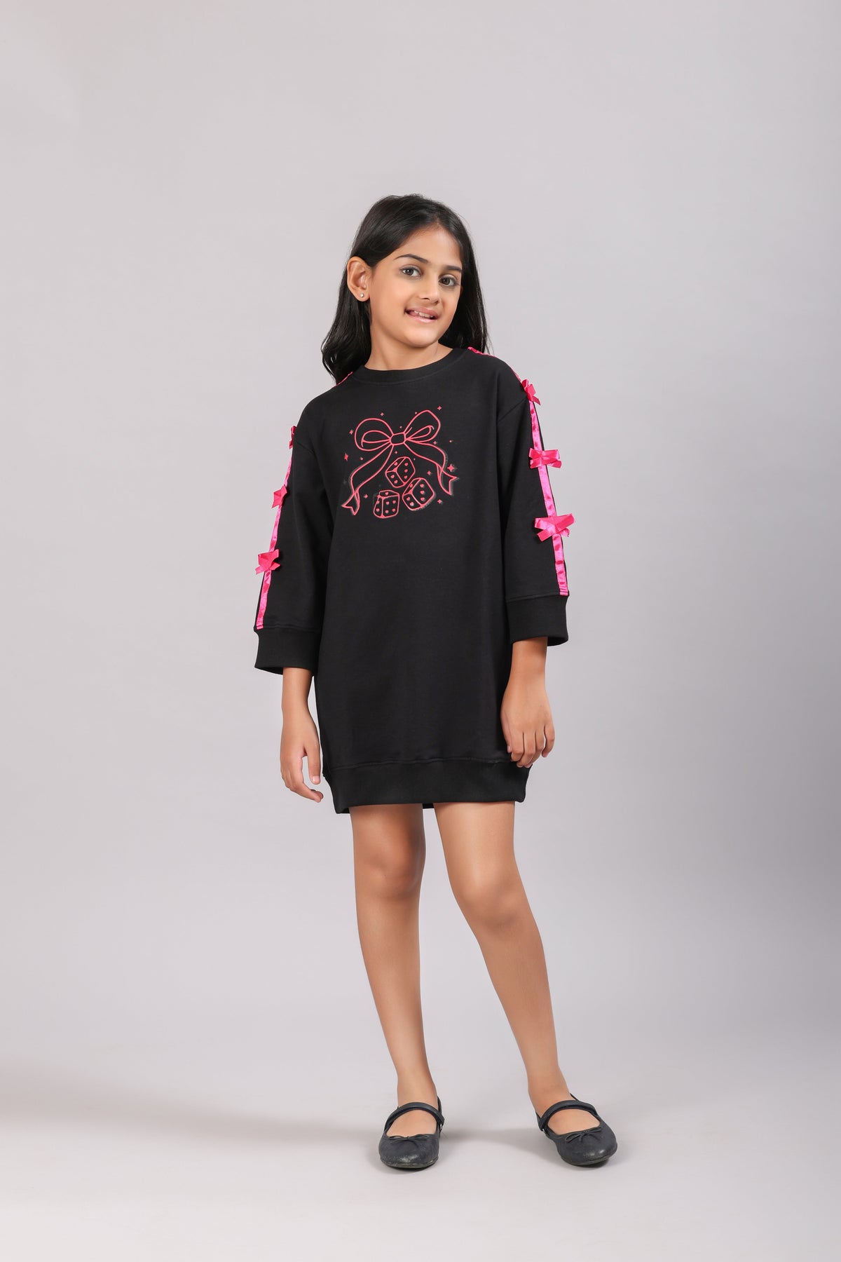 MABLE Bamboo Sweatshirt Dress – Bow Detail Girls Oversized Dress