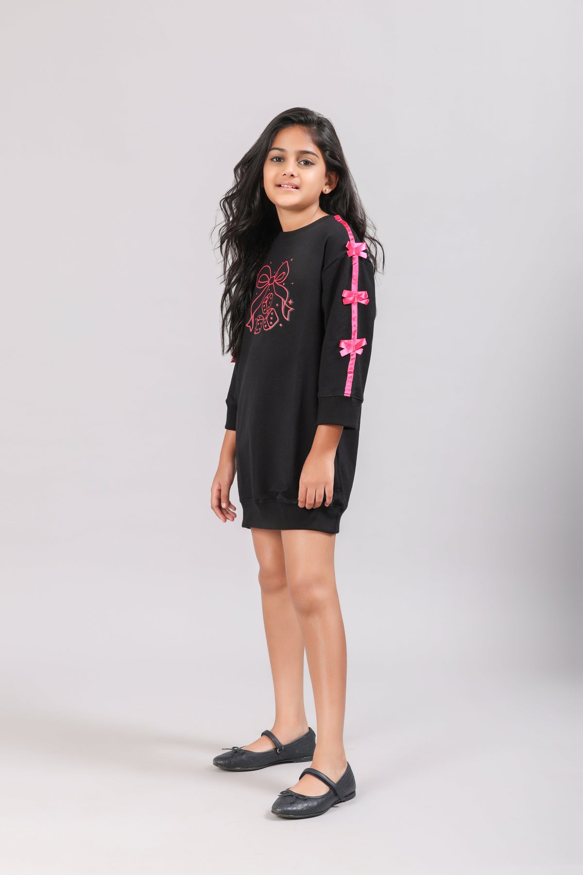 MABLE Bamboo Sweatshirt Dress – Bow Detail Girls Oversized Dress