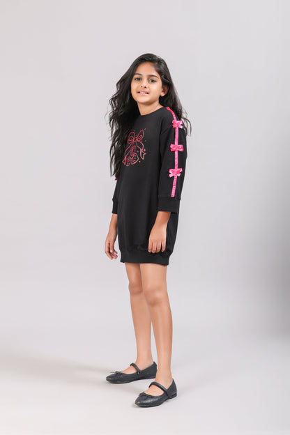 MABLE Bamboo Sweatshirt Dress – Bow Detail Girls Oversized Dress