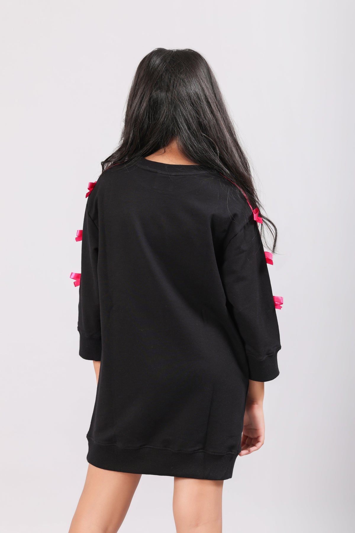 MABLE Bamboo Sweatshirt Dress – Bow Detail Girls Oversized Dress