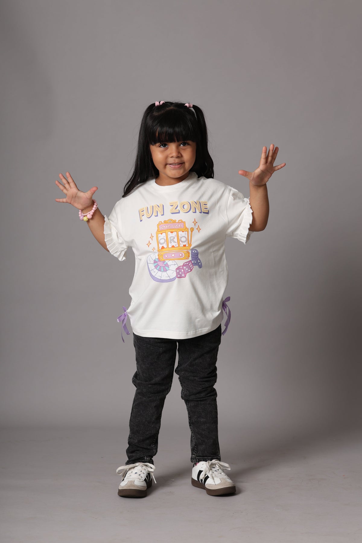 ELIZA Bamboo Graphic T-Shirt – Fun Zone Print Girls Tee with Bow Detail
