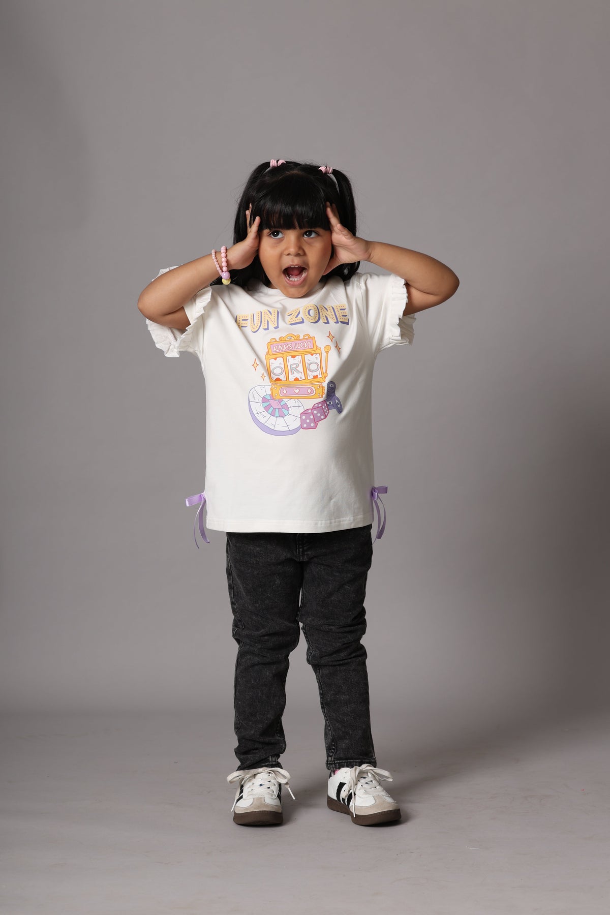 ELIZA Bamboo Graphic T-Shirt – Fun Zone Print Girls Tee with Bow Detail