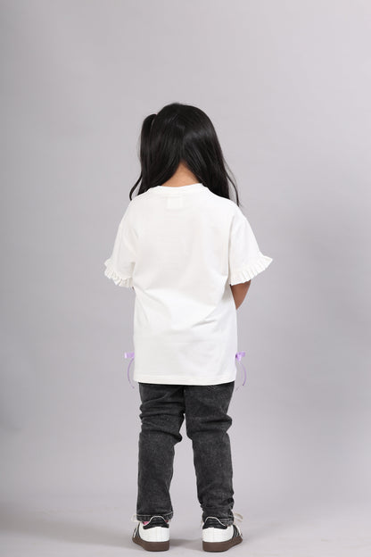 ELIZA Bamboo Graphic T-Shirt – Fun Zone Print Girls Tee with Bow Detail