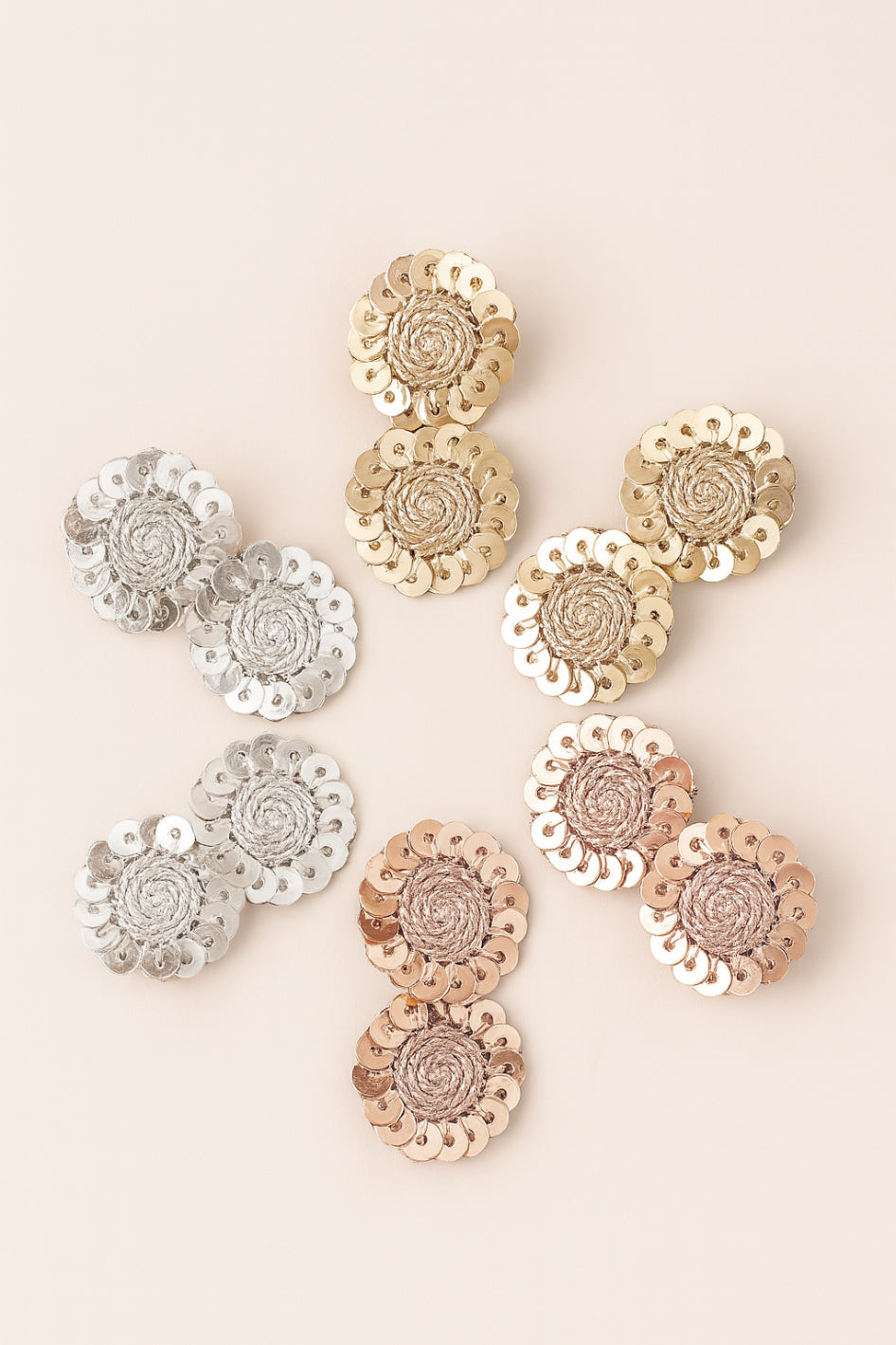 Choko Set of 6 Alligator Sequin Hairclips - Sparkling Circles - Gold, Silver