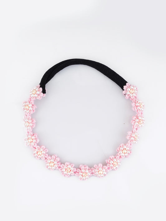 Choko Floral Lace Beaded Hair Band - Pretty in - Pink with Cream and White Pearls