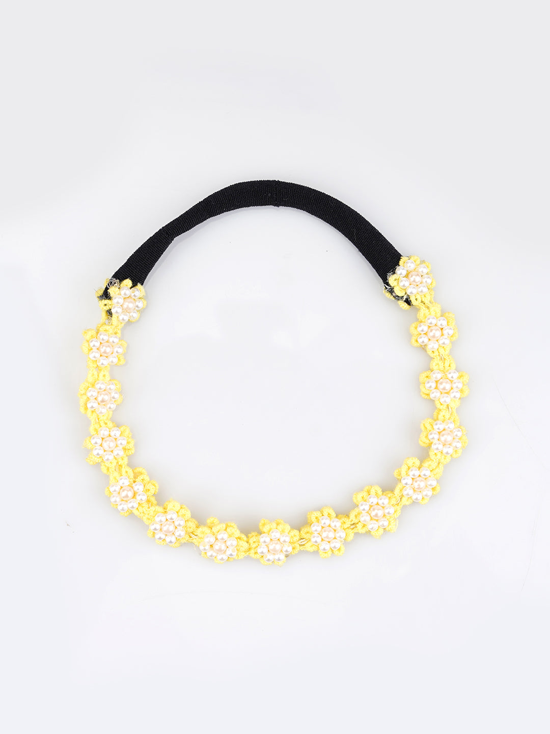 Choko Yellow Floral Beaded Hair Band - Sunshine Blooms - Yellow with Cream and White Pearls