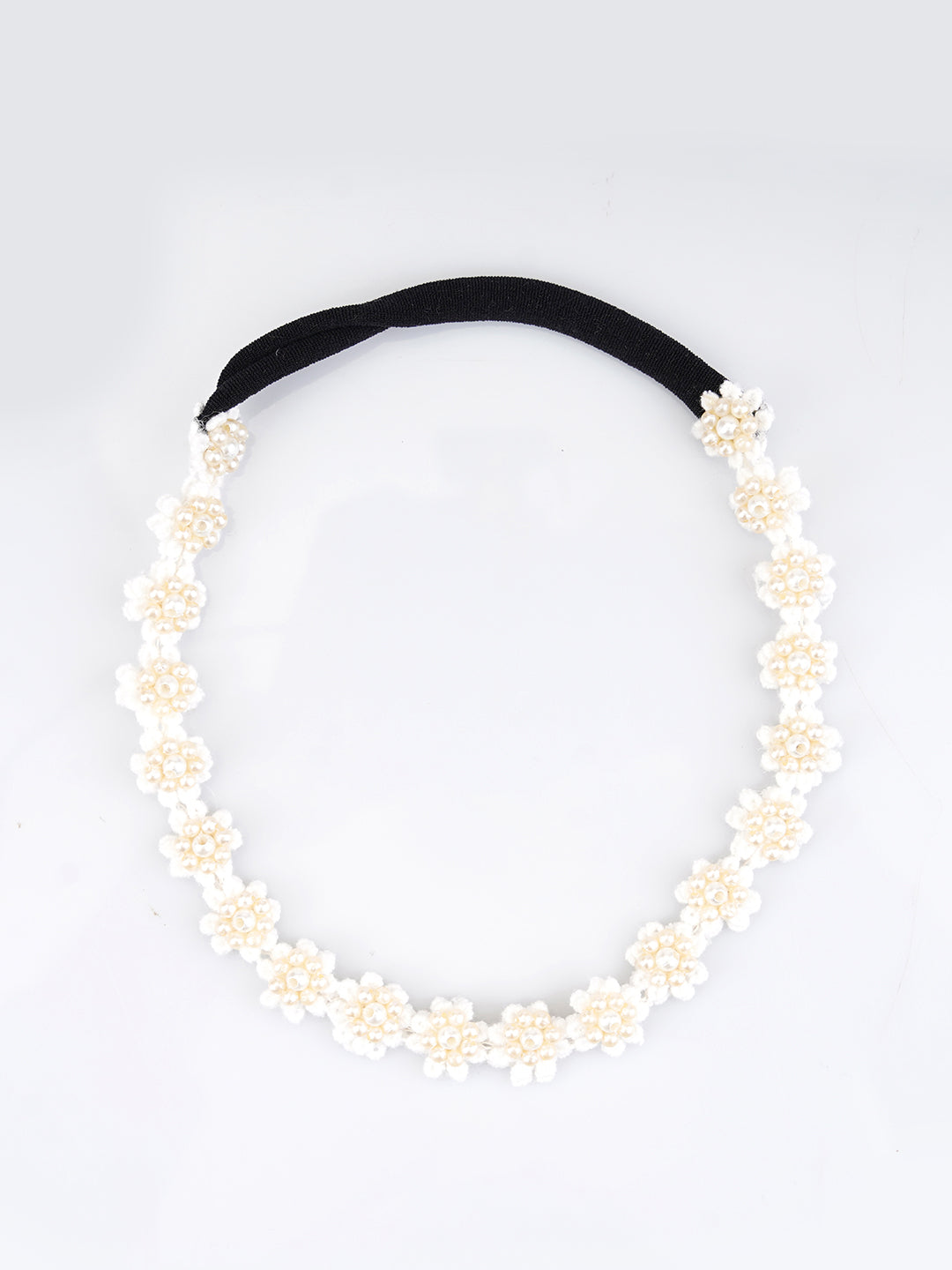 Choko White Floral Beaded Hair Band - Pearl Blossom - White with Cream and White Pearls