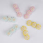 Choko Set of 6 - Flowery Cotton and Pearl Hairclip Set - 3 Pairs (Baby Pink, Soft Blue, Yellow)