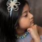 Choko Blue Floral Beaded Hairband with Pearls - Blue, OffWhite