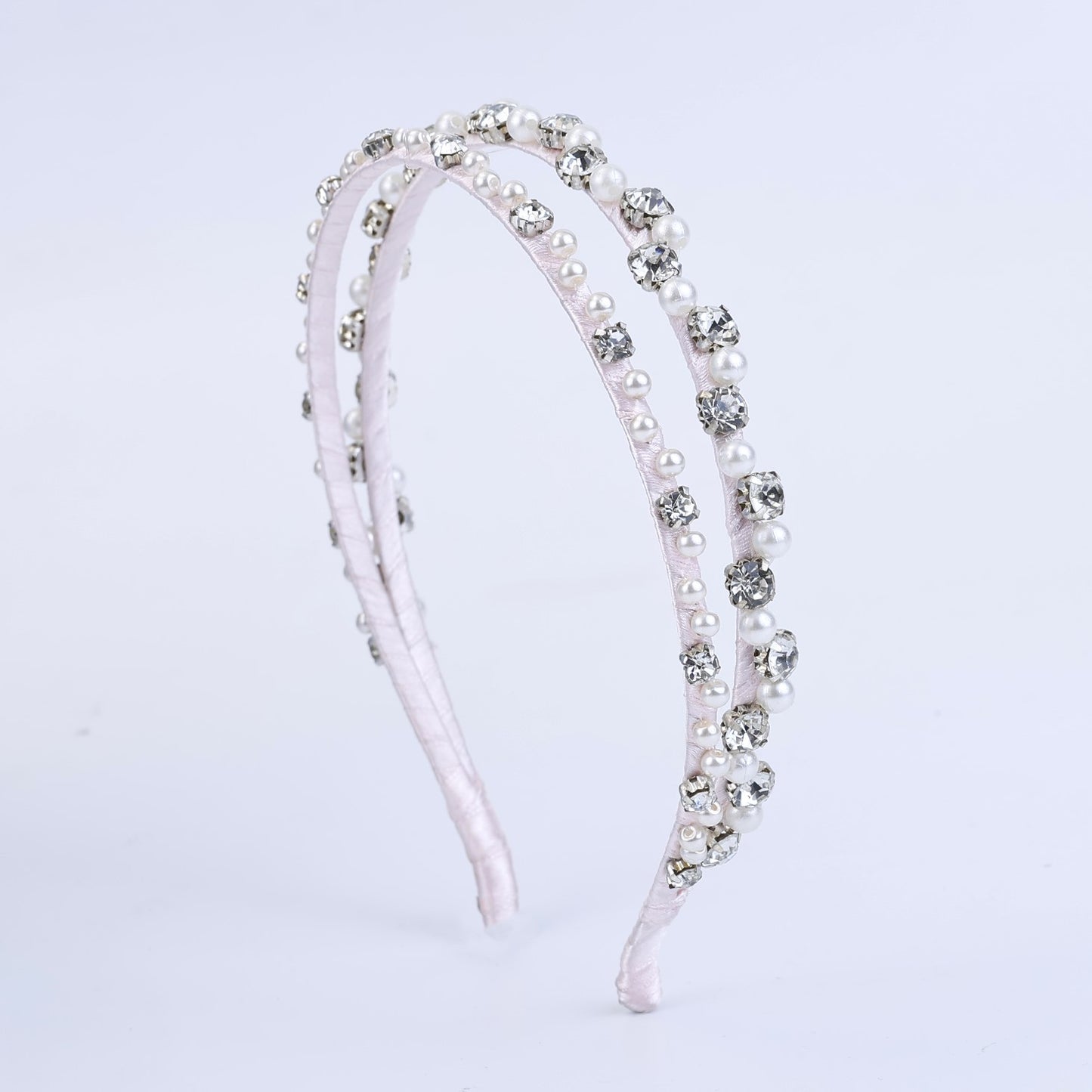 Choko Double Row Pearl Rhinestone Hairband with Classic Charm and Sparkle for Girls - White