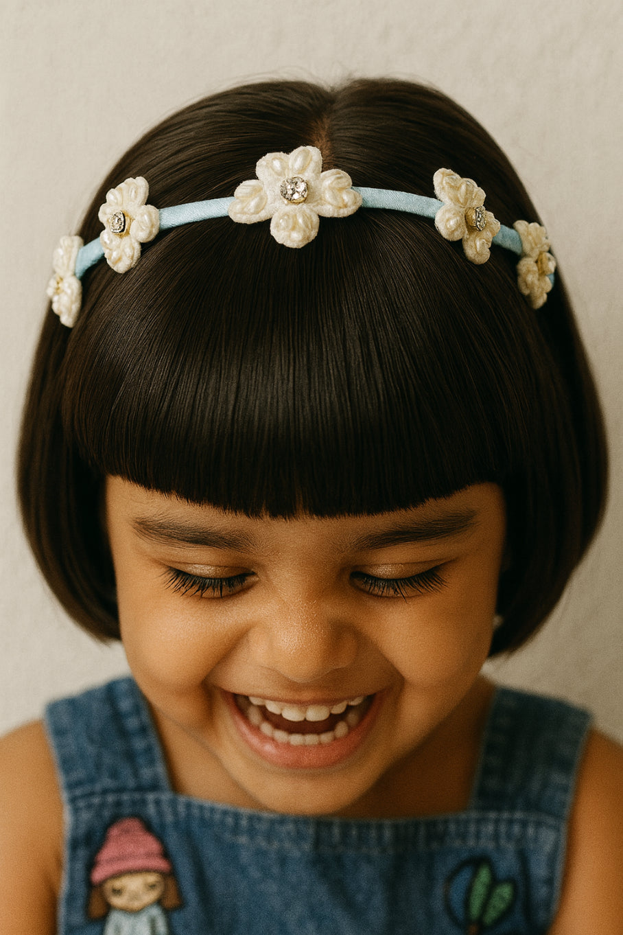 Choko Floral Beaded Hairband with Garden-Inspired Beads and Soft Hue for Girls - Light Blue