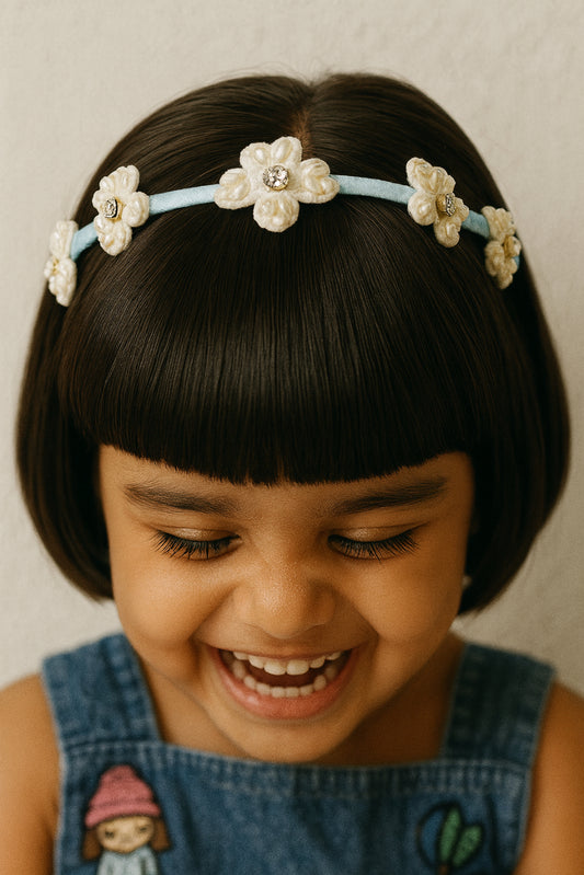 Choko Floral Beaded Hairband with Garden-Inspired Beads and Soft Hue for Girls - Light Blue