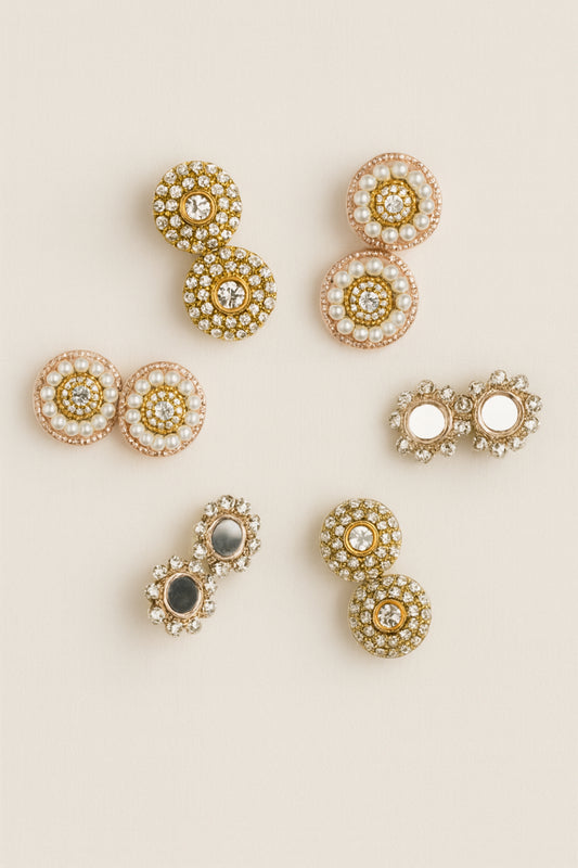 Choko Button Hair Clip Set with Assorted Rhinestone Embellishments for Girls, 6 Pcs - Multicolor