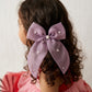 Choko Pearl Studded Bow Hairclip Chiffon with Elegant Pearl Embellishments for Girls - Lavender