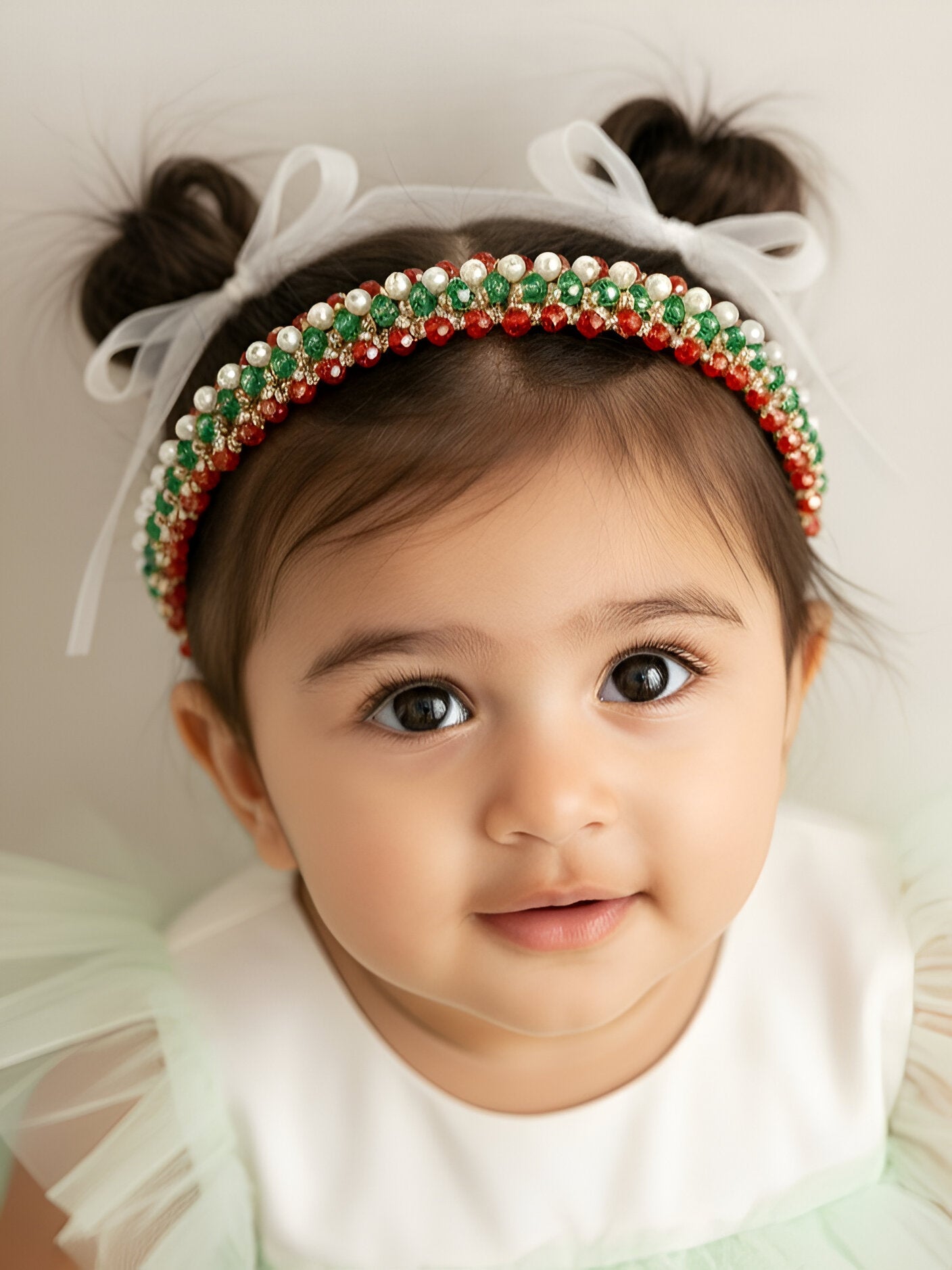 Choko Girls Beaded Headband with Tricolour Beads & Pearl Accents -Multicolour | Festive Kids Accessory