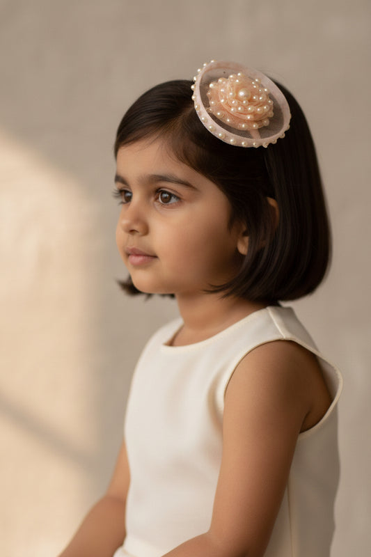 Choko Golden Glow Birthday Hairclip Regal with Pearls & Lace Accents for Baby Girls - Gold