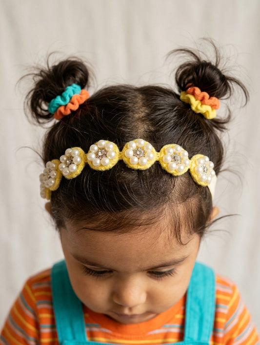 Choko Pearl Flower Detailing Headband - Yellow