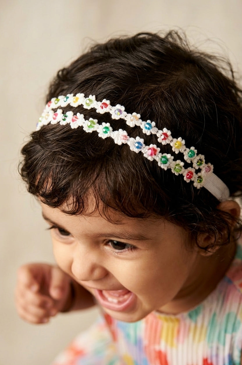 Choko Pearl Flower Detailing Headband - White
