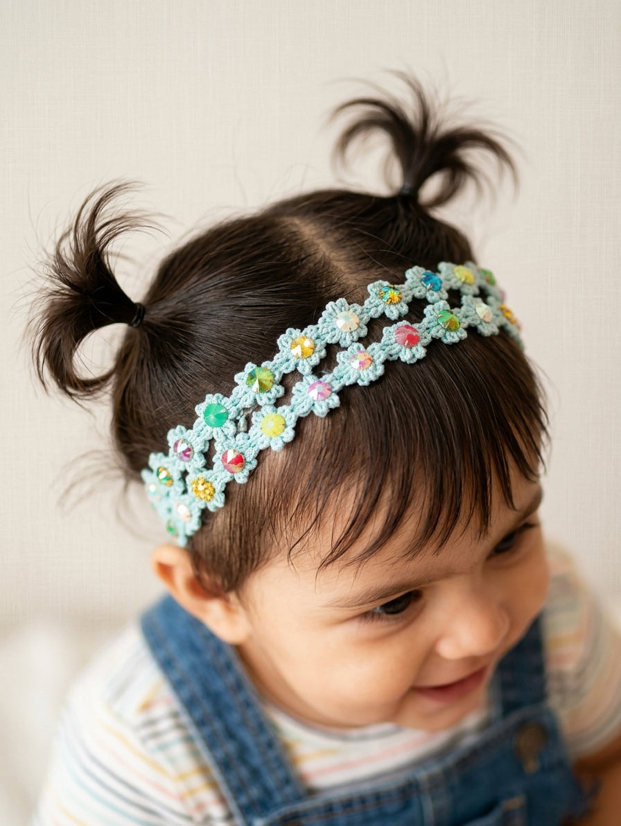 Choko Pearl Flower Detailing Headband - Light Blue