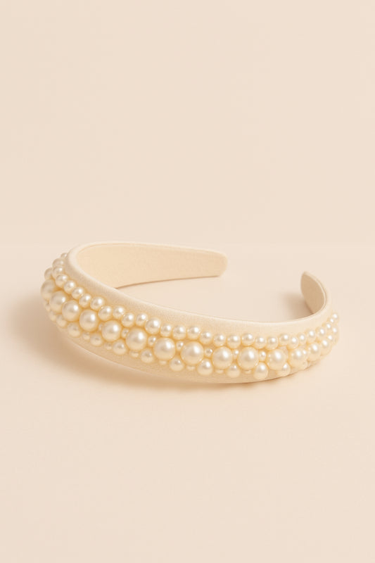 Choko Queen’s Glory Statement Pearl Hair Band - Beige
