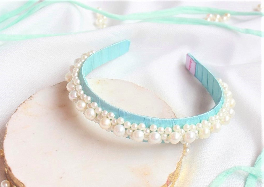Choko Queen’s Glory Statement Pearl Hair Band - Sky Blue