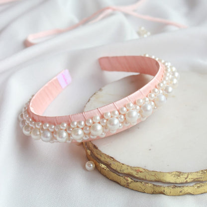 Choko Pearl Embellished Hairband for Girls | Elegant Party & Occasion Headband | Peach