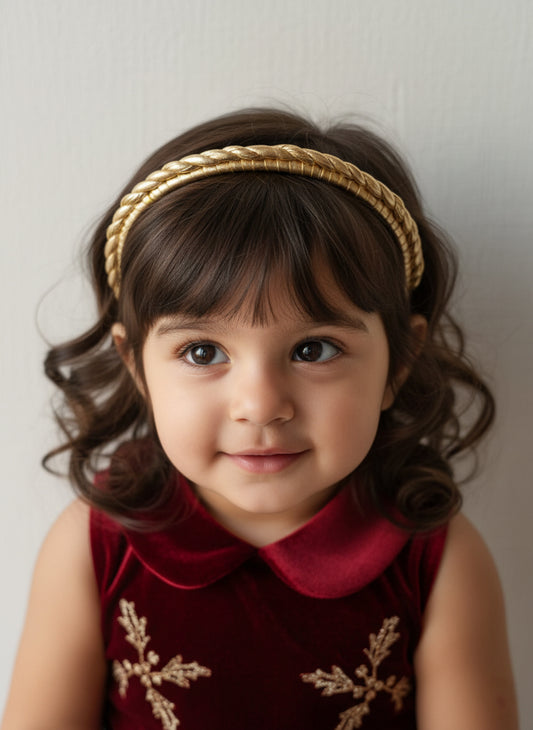 Choko Festive Braided Metallic Christmas Hairband & Sparkle for Girls - Gold kids hair accessory