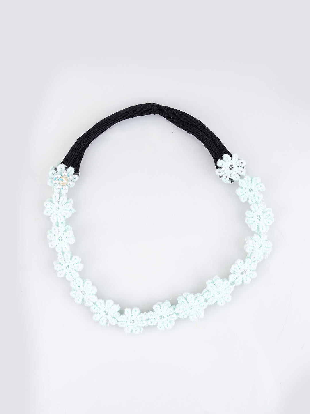 Choko Soft Blue Floral Beaded Hair Band - Graceful Blooms - Blue with Cream and White Pearls