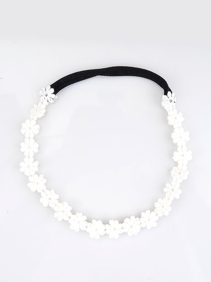 Choko White Floral Beaded Hair Band - Pearl Blossom - White with Cream and White Pearls