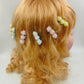 Choko Set of 6 - Flowery Cotton and Pearl Hairclip Set - 3 Pairs (Baby Pink, Soft Blue, Yellow)