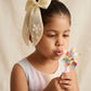 Choko Lemony Organza Bow Alligator Hairclip - Cotton Flower and Pearl Embellishments