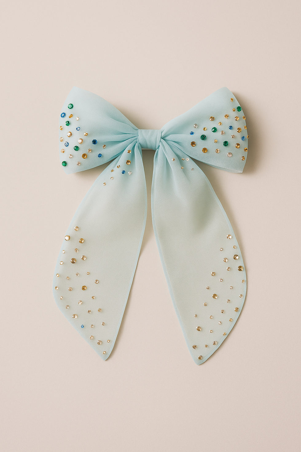 Choko Organza Bow Hairclip with Crystal Stone Embellishments - Blue, White, Yellow