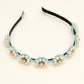 Choko Beaded Floral Pearl Hairband Hair Accessory with Rhinestones and Flowers for Girls - Blue