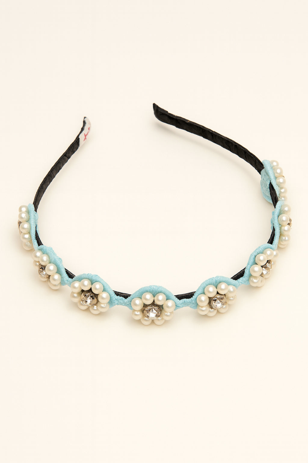 Choko Beaded Floral Pearl Hairband Hair Accessory with Rhinestones and Flowers for Girls - Blue