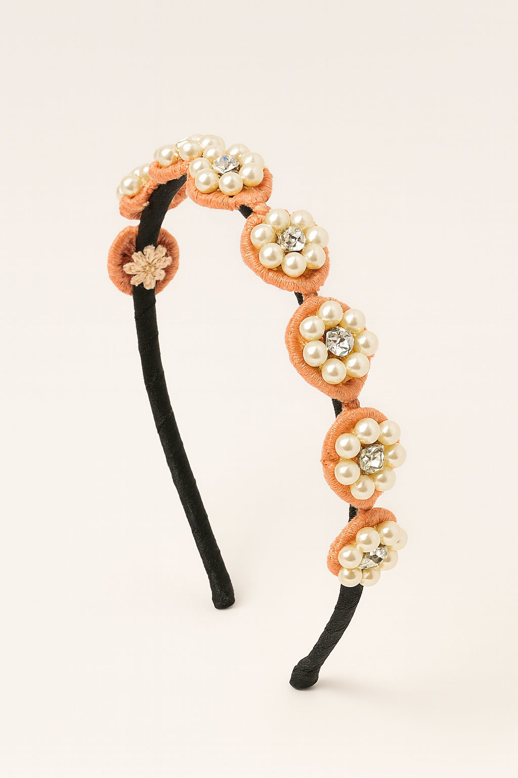 Choko Beaded Floral Pearl Hairband Hair Accessory with Pearls and Flowers for Girls - Pink