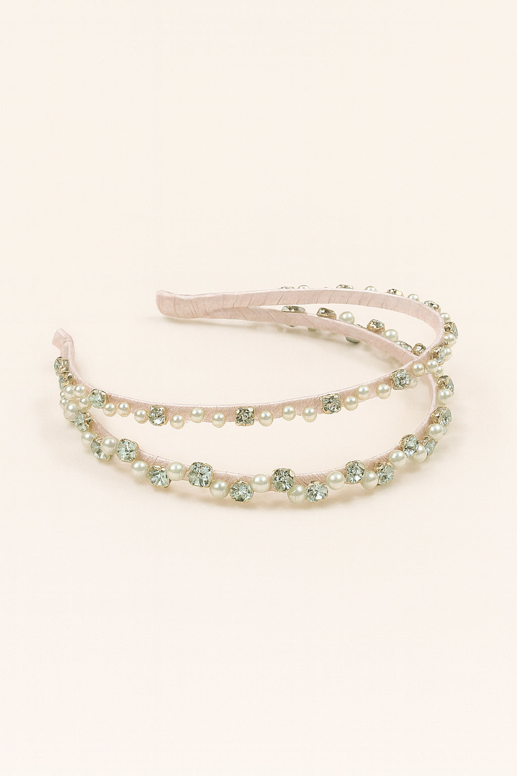 Choko Double Row Pearl Rhinestone Hairband with Classic Charm and Sparkle for Girls - White