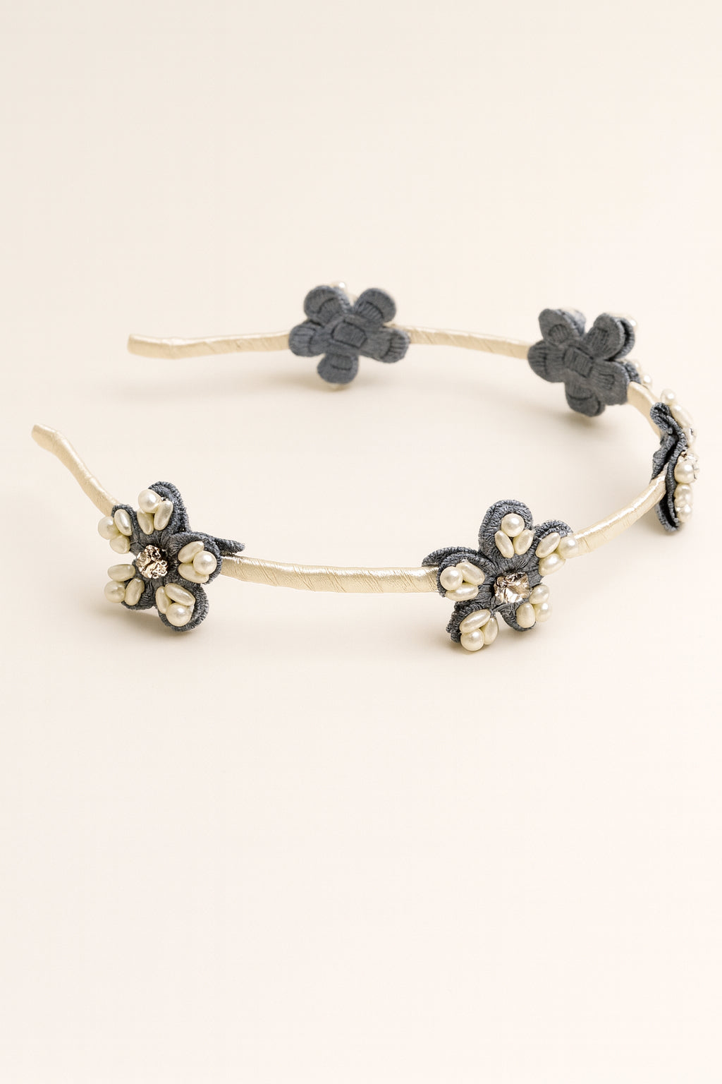 Choko Beaded Floral Hairband with Rustic Floral Beads and Versatile Style for Girls - Denim Blue