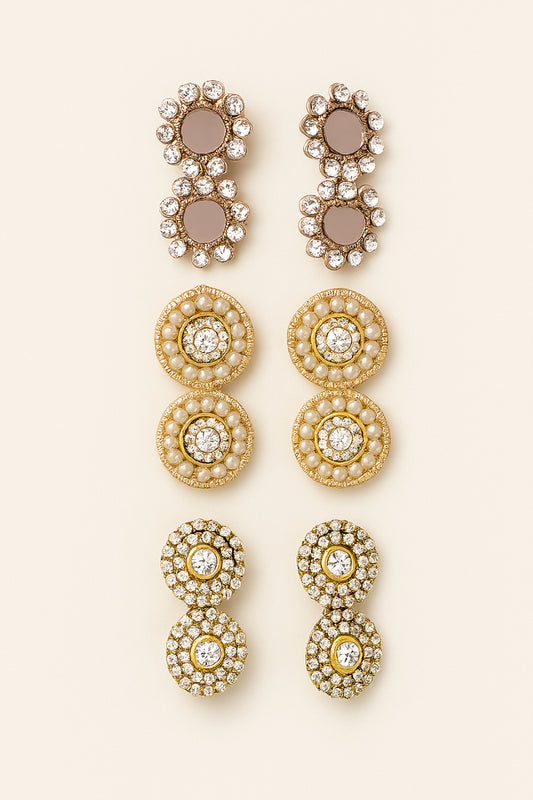 Choko Button Hair Clip Set with Assorted Rhinestone Embellishments for Girls, 6 Pcs - Multicolor