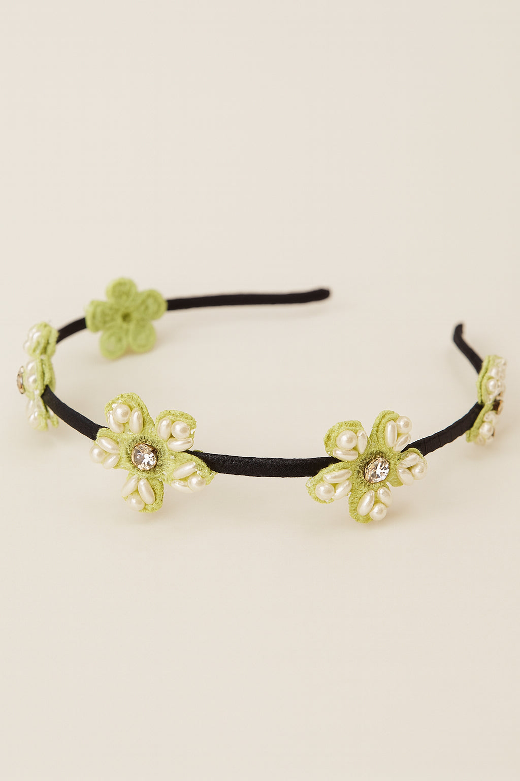 Choko Beaded Floral Hairband Hair Accessory with Pearly Details & Spring Charm for Girls - Green