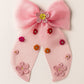 Choko Floral Embellished Bow Hairclip Large with Colorful Embroidery Details for Girls - Pink