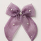 Choko Pearl Studded Bow Hairclip Chiffon with Elegant Pearl Embellishments for Girls - Lavender