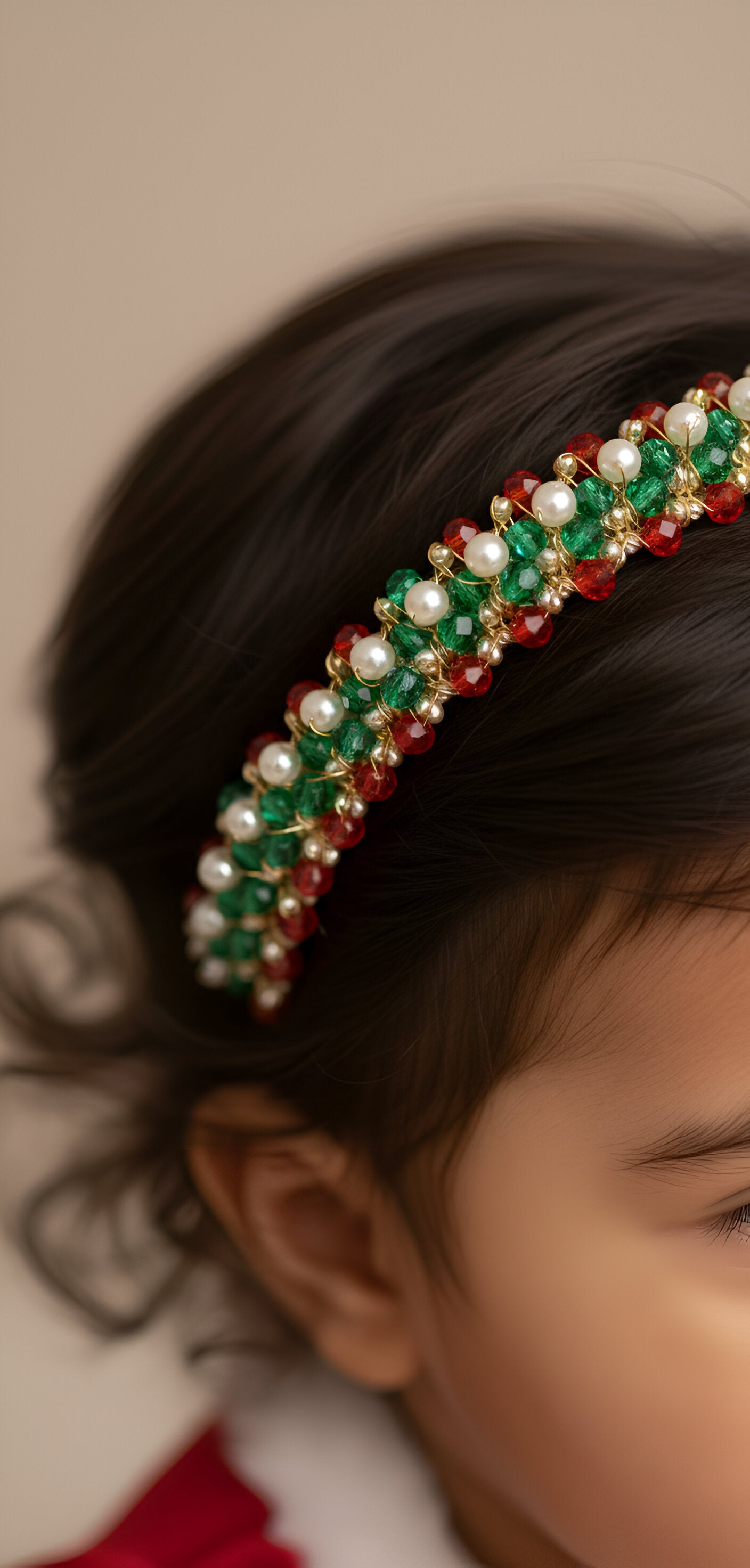 Choko Girls Beaded Headband with Tricolour Beads & Pearl Accents -Multicolour | Festive Kids Accessory