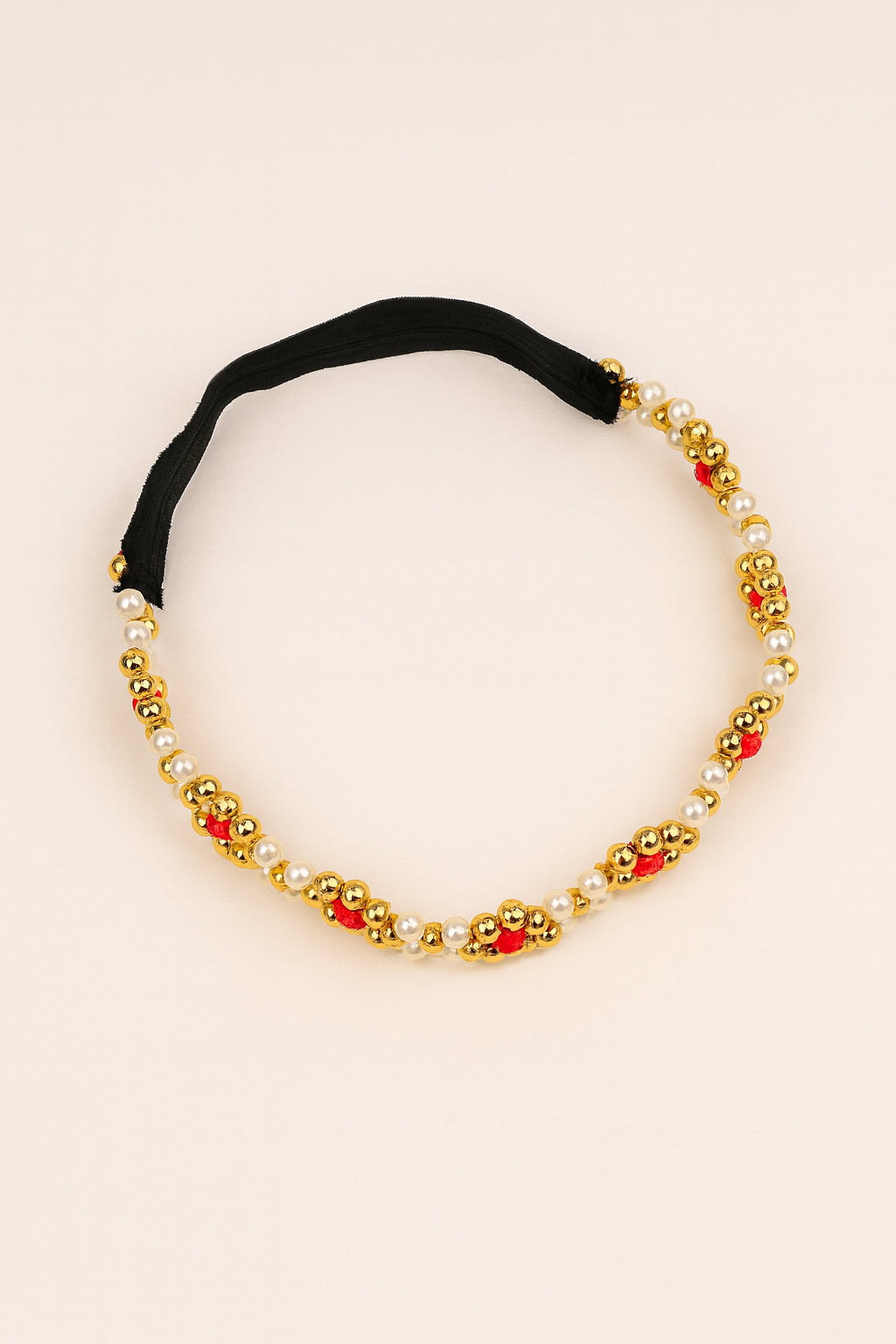 Choko Girls Beaded Headband with Golden Beads & Red Crystal Flowers -Red & Gold | Kids Accessory