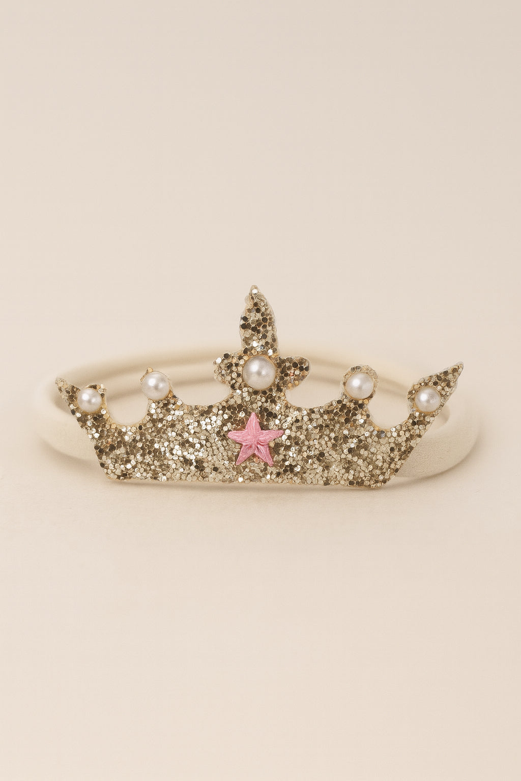 Choko Glitter Crown Birthday Headband with Pearls & Pink Star for Girls - Silver - Kids Accessory