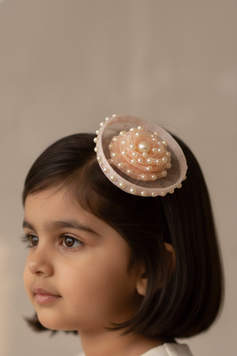 Choko Golden Glow Birthday Hairclip Regal with Pearls & Lace Accents for Baby Girls - Gold