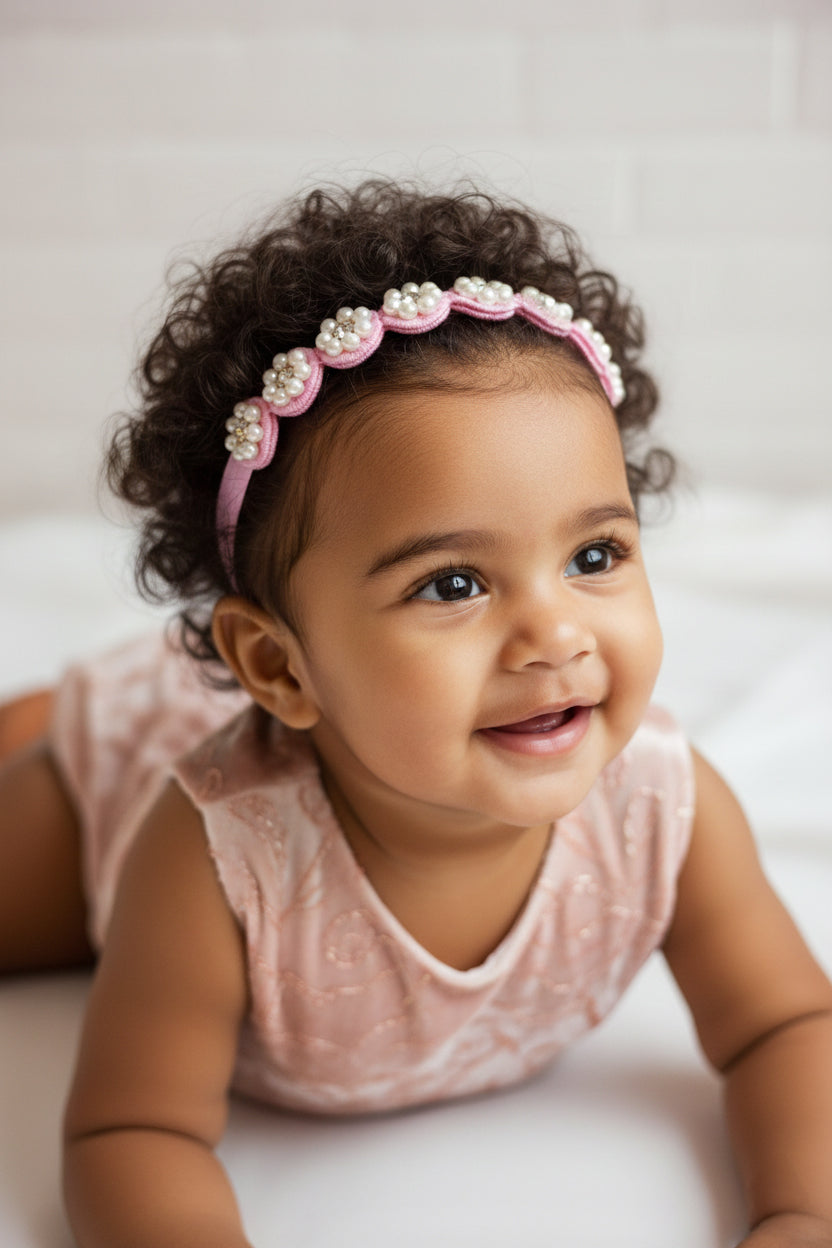 Choko Pearl Flower Detailing Headband - Pink