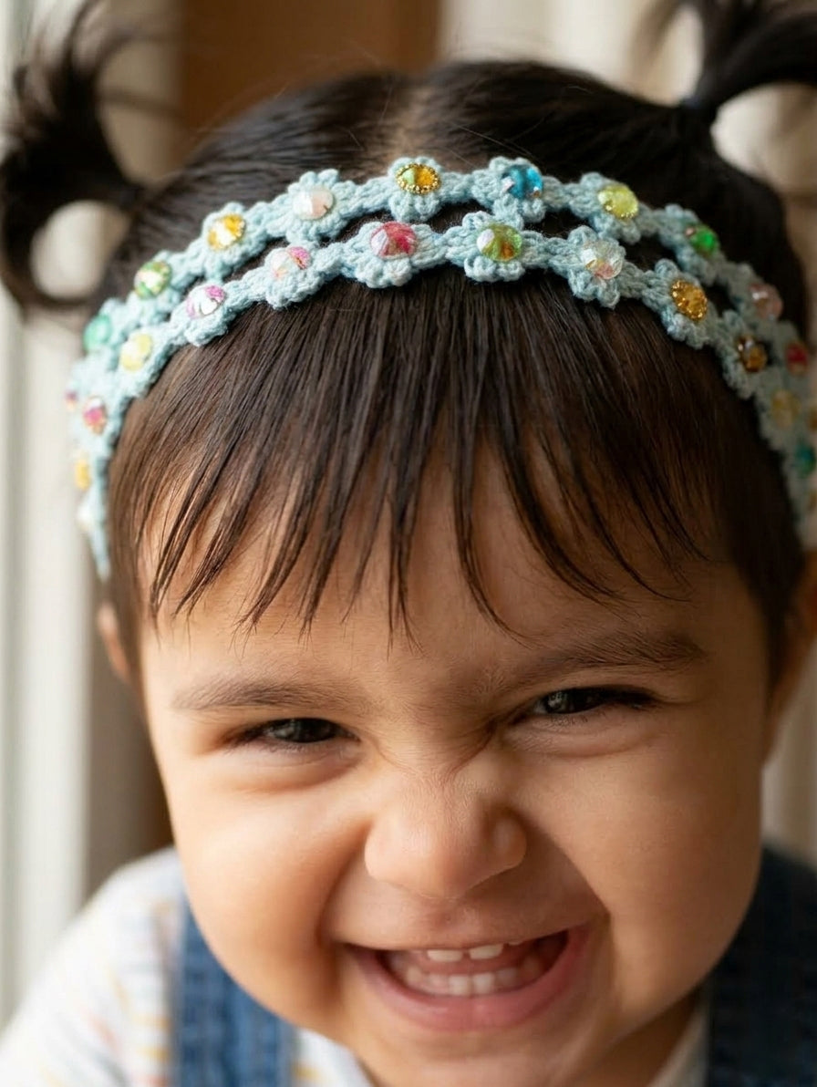 Choko Pearl Flower Detailing Headband - Light Blue