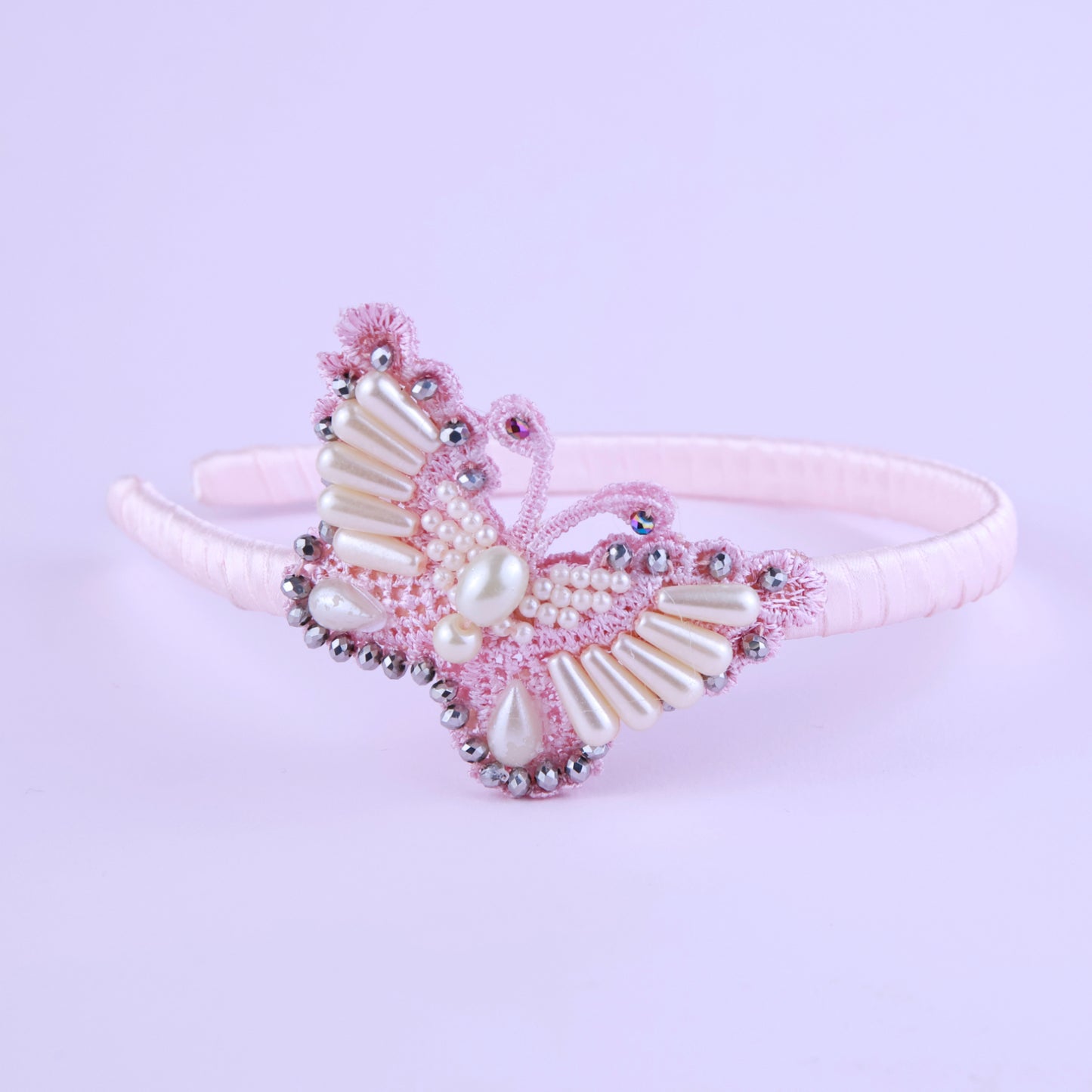 Choko Pink Butterfly-Shaped Hairband with Pearls - Choko Kids' Accessory