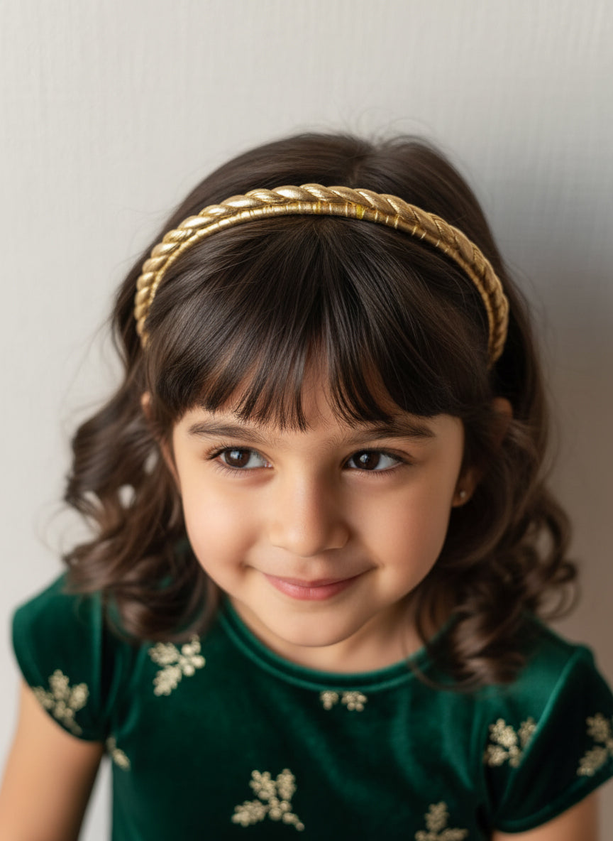 Choko Festive Braided Metallic Christmas Hairband & Sparkle for Girls - Gold kids hair accessory